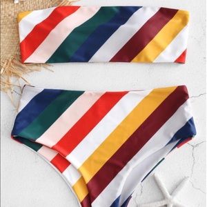 Stripped High Cut Bandeau Bikini